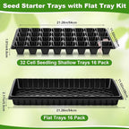 Vesici 32 Pack Seed Starter Trays, 32 Cell Seedling Trays with 1020 Flat Tray, Deep Plug Nursery Plant Pots for Germination, Water Collection, Indoor Outdoor Seed Starting & Transplanting
