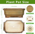 Bonsai Pots 13.7 Inch - Ceramic Bonsai Tree Pots with Drainage Hole, Succulent Planters for Indoor Outdoor Plants, Decorative Planter, House Decor, Gardening Gifts, Rectangular Yellowish Brown