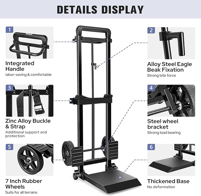 KEDSUM 55 Gallon Drum Dolly, Plant Dolly with Wheels, Heavy Duty Oil Drum Trolley with Adjustable Eagle Beak Fixation & Strap, Ideal for Oil Barrel & Plant Pots Use, Height 47.2 inch, Easy to Fold