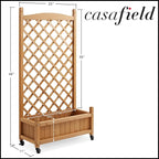 Casafield 48" Raised Garden Bed with Trellis - Wooden Diamond Lattice for Climbing Plants and Planter Box with Drainage Holes and Wheels