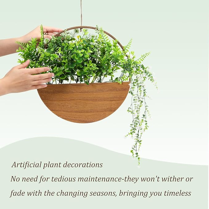 Fake Hanging Plants Artificial Plants Indoor, Faux Plants Eucalyptus in Pot for Living Room Bathroom Wall Décor, Outdoor Porch Decorations, Farmhouse Home Office Décor(Brown