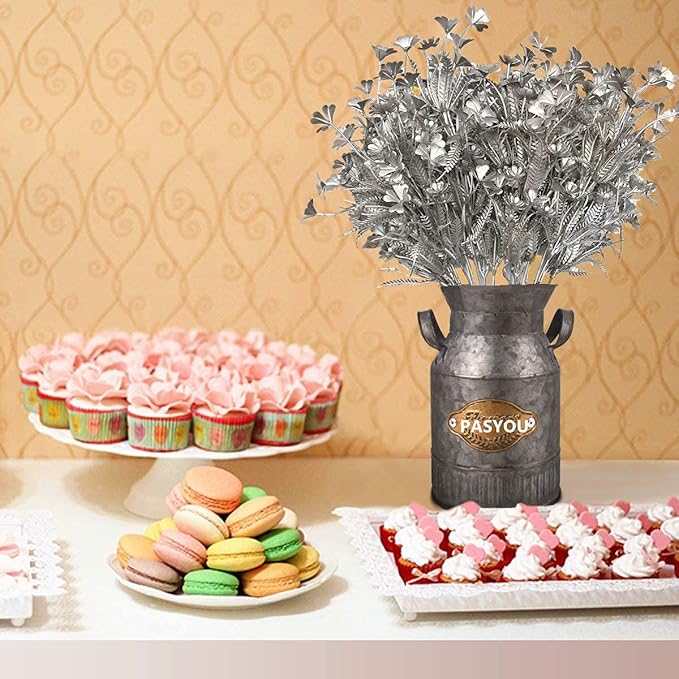 PASYOU Artificial Plants for Christmas Decor, Plastic Grass Faux Shrubs Simulation Flower Leaves Indoor Outdoor Home Garden Planter Filler Party Hotel Verandah Wedding DIY Decoration - Silver 4 Pack