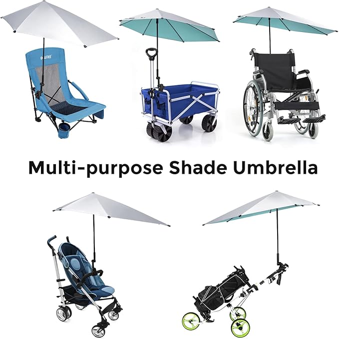 G4Free UPF 50+ Adjustable Beach Umbrella XL with Universal Clamp for Chair Stroller Wheelchair Golf Cart Bleacher Patio
