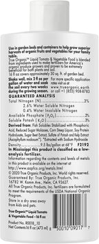 True Organic Liquid Tomato & Vegetable Food – Organic Fertilizer for Superior Harvests – 16 fl. oz. Bottle Covers 30 Sq. Ft.