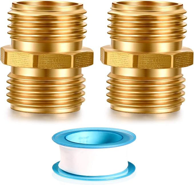 Solid brass Garden Hose Fittings Connectors Adapter Heavy Duty Brass Repair double male to male faucet leader coupler dual water hose connector(3/4" GHT Double Male) 2 Pcs