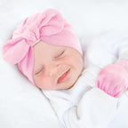 BQUBO Baby Turban Hats and Mittens Set Newborn Infant Hospital Hats Caps with Bows for Baby Boys Girls 0-12 Months