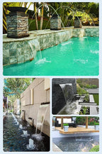 Stainless Steel Waterfall Fountain Kit - Rectangular Spillway for Patio, Backyard, Pond & Wall Recessed Pool Sprayer with Pipe Connector - Outdoor Water Feature