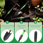 Garden Tool Set, 3 Pack Lightweight Heavy Gardening Kit Including Hand Shovel, Transplant Shovel and Hand Rake with Soft Rubber Non-Slip Handle, for Planting Weeding Digging, Green ﻿