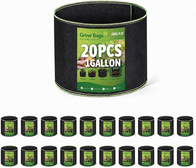 Delxo 20-Pack 1 Gallon Grow Bags,Garden Planting Bag,300G Thickened Breathable Nonwoven Cloth Fabric Pots for Fruits,Vegetable,Tomato(Black)
