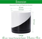 D'vine Dev 10 Inch Ceramic Planter Pot with Drainage Hole and Saucer, Indoor Cylinder Round Planter Pot, Oblique Monochrome Black and White, 94-O-E-K