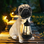 Garden Dog Statues Outdoor Decor, Solar Lights Outdoor Pug Figurines Solar Dog Ornaments for Patio, Lawn, Yard Art Decoration, Housewarming Garden Gifts for Mom