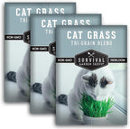 Cat Grass Seeds for Planting – Grow Pet Greens Indoors or Outdoors – Heirloom Non-GMO Tri Grain Blend – Survival Garden Seeds (3 Pack, Seed Only)