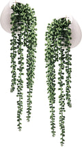 Tiita Artificial Succulents Hanging Plants, Faux String of Pearls Plants for Home Office Accessories Window Sill Bathroom Bedroom Fake in White Ceramic Pots, Set of 2