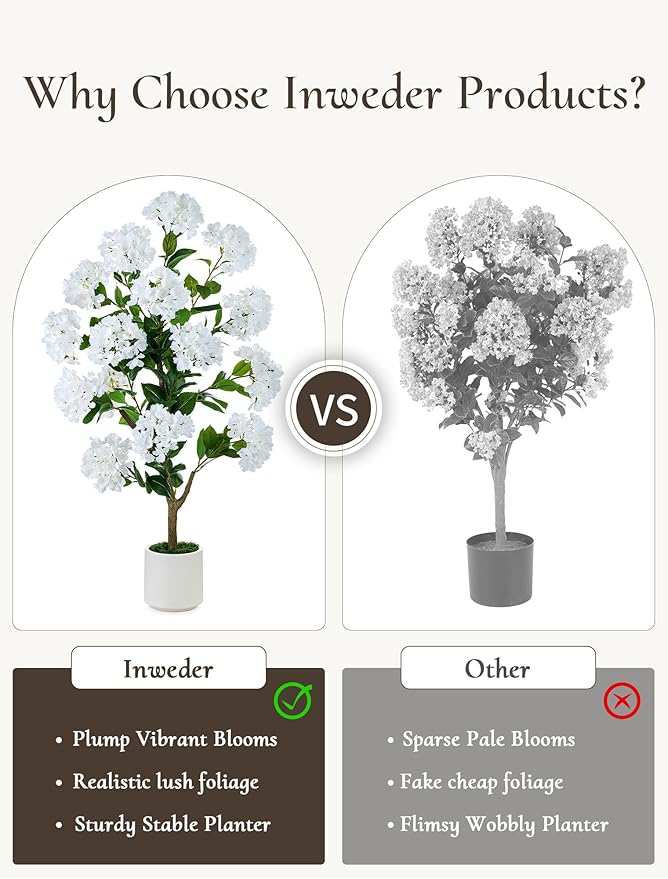 Artificial Flower Tree for Porch: 3.6ft Fake Crape Myrtle Trees Set of 2 for Outdoor Front Door Indoor Decor - White Realistic Silk Plant with Pot for Home Living Room Patio Decorations