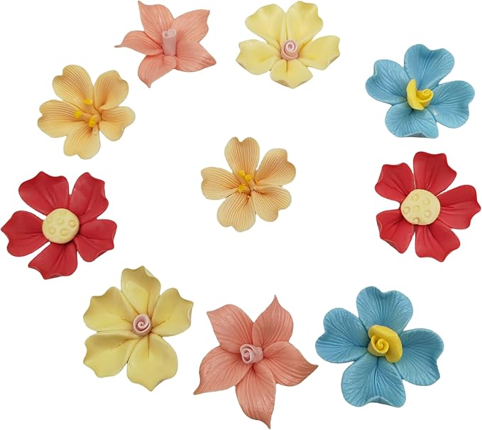 BTMIEY 10 PCS 3D Flower Ceramic Tiles,1.6" Handmade Procelain Ceramic Flowers for Artwork,Fish Tank,Vases,Living Room, Dining Table,Office, Home Floral Decor (Single-Flowered Mix Color)