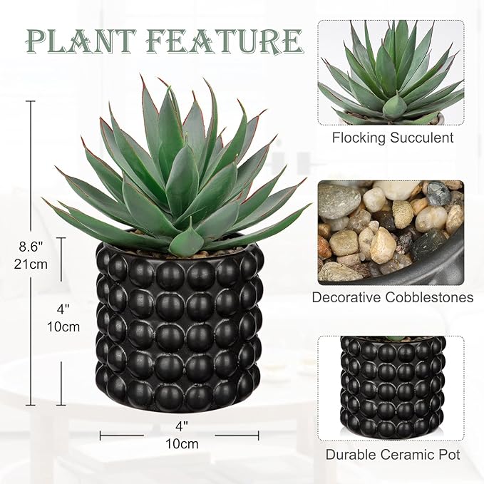 Briful Succulents Plants Artificial for Home Decor, Realistic Potted Fake Agave Plant, Bubbled Plant Pot, Cute Aloe Maguey Faux Plant, Shelf Tables Decor, Modern Farmhouse Home Decorations