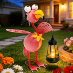 Solar Garden Lights Flamingo Statue with Solar Lantern, Flamingo Decor Fairy Accessories, Mothers Day Birthday Gifts for Women Mom Grandma, Big Metal Decorative Stakes for Home Patio Porch Yard Art
