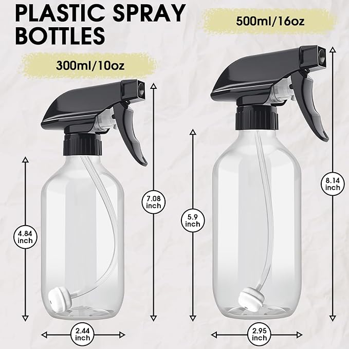 2 Packs Plastic Spray Bottles 360°Water Spray Bottle for Cleaning - 10 oz/300 ml Upside Down Spray Bottle Small Squirt Bottle with Adjustable Nozzle for Hair, Cooking, Plant, Pet (Clear + Green)