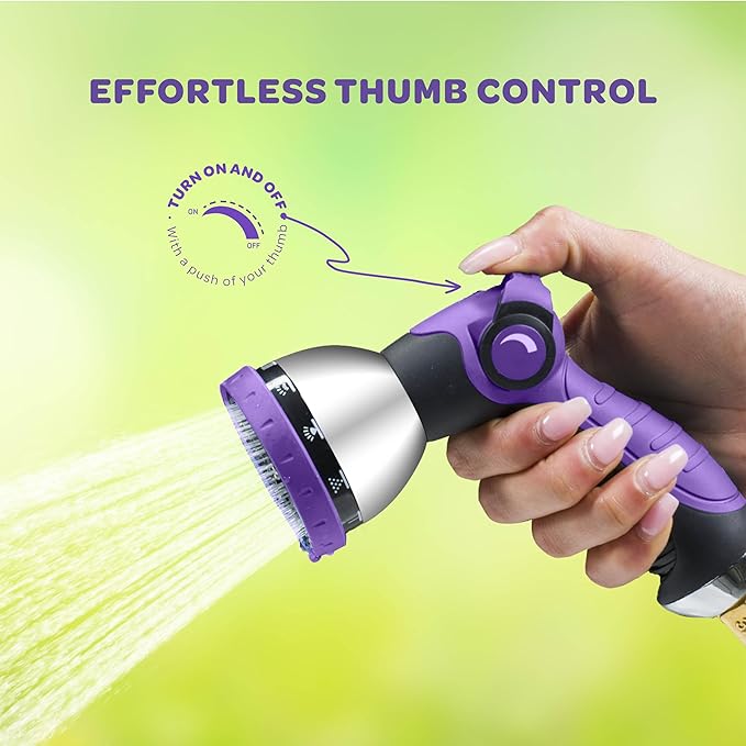 Hose Nozzle [Purple] Heavy Duty Hose Sprayer With 10 Adjustable Watering Patterns. Thumb Control Design, Comfortable Ergonomic Grip, Garden Hose Nozzle for Watering Plants & Lawns/Fun showers/Cleaning