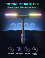 POOLHACKER Solar Pool Fountain with 10-Color LED Lights, Newly Refined Streamlined Design, Auto Dusk Sensor & Timer, Remote Control, Dual-Head Adjustable Spray for Above & Inground Pools