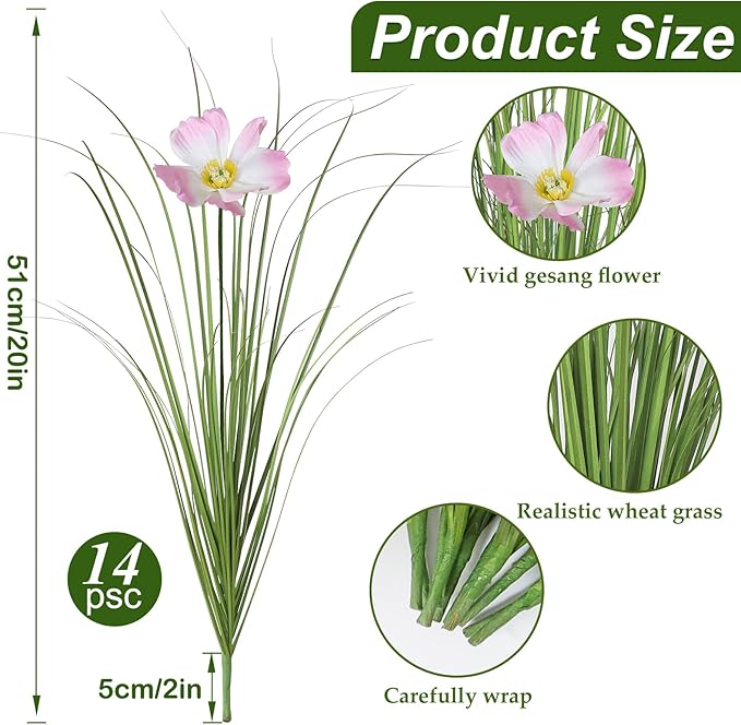 24 Bundles Artificial Flowers for Outdoors Onion Grass UV Resistant Greenery Stems Weed Artificial Fake Shrubs Grass Plant with Flowers Bushes Decoration for Indoor Outdoor Garden Office Home