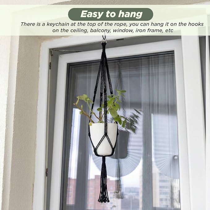 EBOOT 3 Pack 33 41 48 Inch Large Macrame Plant Hanger Rope to Hang Flower Pot Plant Holder for Indoor Outdoor Decorations, 4 Legs (Black)