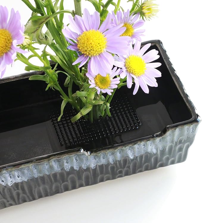 Wazakura Japanese Black Ikebana Kenzan Flower Holder Rectangular Square, Made in Japan Floral Arranging Pin Frog Tool - (3.2 in (83mm), Black