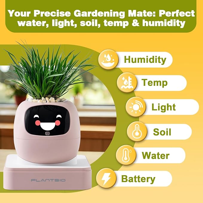 Smart Planter with App Control, Self-Watering AI Plant Pot with LCD Display, Interactive Desk Plant Companion for 100+ Plants, Smart Indoor Planter with Pomodoro Timer,80ml Reservoir,Calendar-Pink