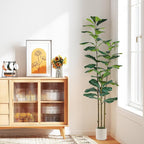 Alupssuc 6FT Artificial Fiddle Leaf Fig Tree with White Planter Pot, 6 feet Tall Fake Tree for Home Decor, Faux Ficus Tree Fake Moss for Indoor Outdoor Office Living Room