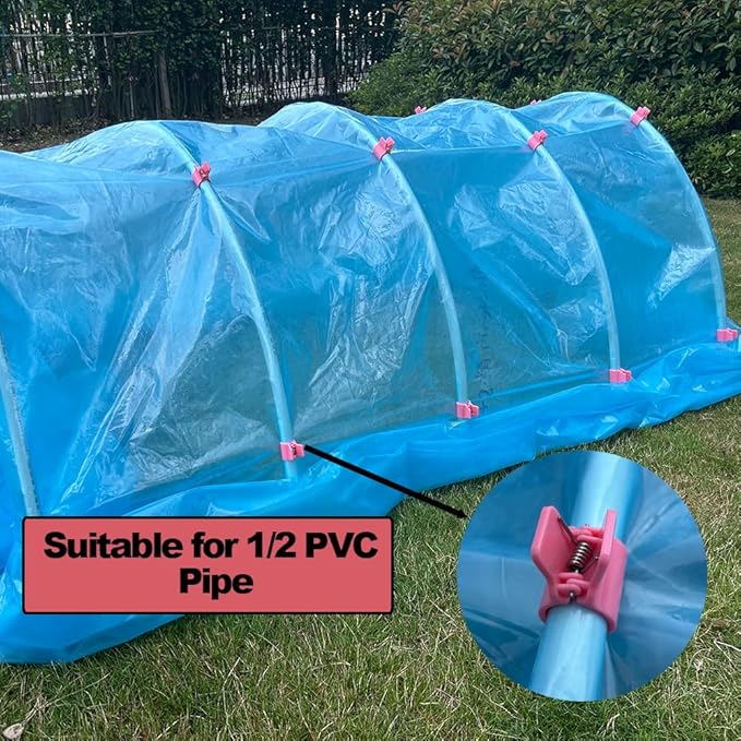Greenhouse Clamps for 1/2 Inch PVC Pipe, Greenhouse Hoops,Support Frame, Grow Tunnel,Plant Support Garden Stakes. Pink Garden Clips For Fixing Plant Cover, Plastic Sheeting, Film Row Cover, Net.