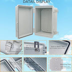 Waterproof Junction Box, ABS Plastic Electrical Box with Stainless Steel Latch, Hinged Cover Electric Project Enclosure Box with Mounting Plate, Wall Brackets & Cable Gland 8.7"x6.7"x4.3"