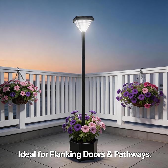 54" Solar Lamp Post with Planter, Outdoor Solar Post Lights - IP44 Waterproof, Diamond Lamp Head Design, White Lights Dusk to Dawn 6-8Hr, Easy Install for Lawn, Patio, Porch, Yard & Pathway Decor