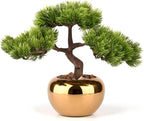 9.5 Inch Artificial Bonsai Tree with Ceramic Pot - Decorative Fake Plant for Home Office Living Room Window Sill, Fake Plants for Year-Round Decoration（Gold）