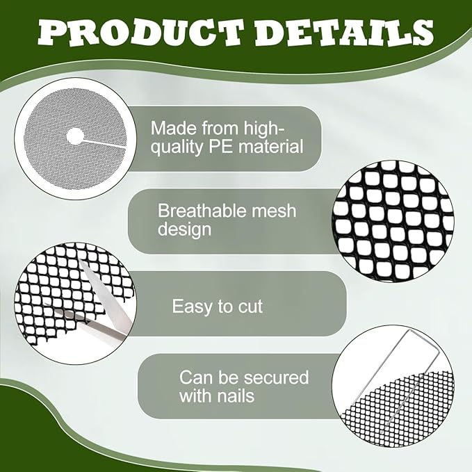 6 Pack Plant Pot Grids with 18 U-Shaped Nails, 11.8 Inch Cuttable Soil Cover Protector from Cats and Animals, Indoor Plant Pot Soil Guard for Outdoor Garden Balcony Adapts to Different Pot Sizes