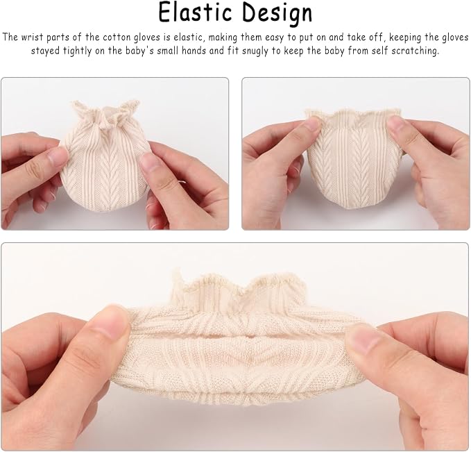 BQUBO Baby Turban Hats and Mittens Set Newborn Infant Hospital Hats Caps with Bows for Baby Boys Girls 0-12 Months