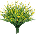 24 Bundles Artificial Plants Flowers Outdoor, Faux Lavender Flowers Fake Monkey Grass UV Resistant Plastic Plant for Porch Garden Patio Window Home Decor, Yellow