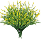 24 Bundles Artificial Plants Flowers Outdoor, Faux Lavender Flowers Fake Monkey Grass UV Resistant Plastic Plant for Porch Garden Patio Window Home Decor, Yellow