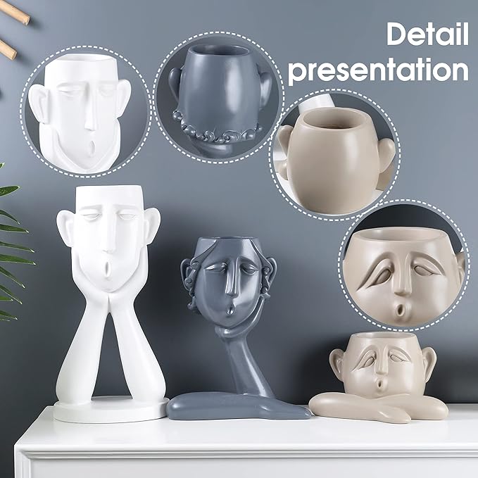 GDYOOSHOW Succulent Pots Statue Decor Crafted Figurines for Home Decor Accents 10.4 inch High, Living Room Bedroom Office Decoration, Buhos Bookself Collection-Plants Not Included (Set of 3)