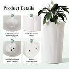23.6" H Tall Planters for Outdoor Plants, 2 Pack Large Outdoor Planters for Front Porch Decor with Drainage Hole, Plastic Striped Flower Pots Fits Indoor Plants Patio Garden, Black