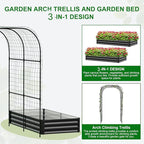 SUNYRISY Galvanized Raised Garden Bed with 87" H Arch Trellis for Climbing Plants Outdoor, Large Metal Planter Box with Netting for Gardening Flowers Vegetables Fruit, Black