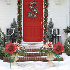YEAHOME Outdoor Christmas Decorations, Set of 2 Poinsettia Flower Decorative Garden Stakes for Christmas Decor, Metal Red Flowers Xmas Decorations for Outside Garden Yard Lawn Porch