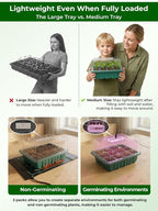 Seed Starter Tray 3 Pack with Heating Mat & 24 Full Spectrum LEDs Grow Light – Auto Cycle Timer, Humidity Dome Ventilation Cover, Drainage Holes, Includes Gardening Tools – Green Version