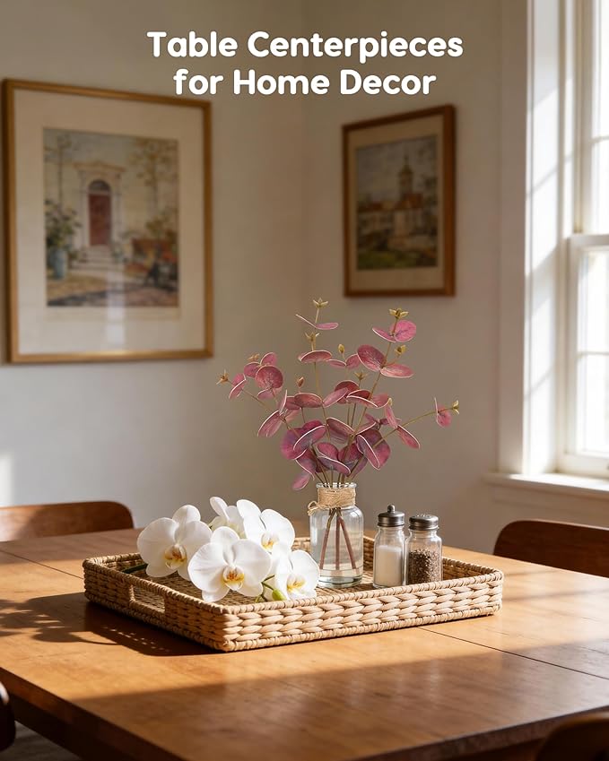 Velener Faux Eucalyptus Stems in Vase with Faux Water, Fake Plants Artificial Eucalyptus Plant for Home Decor, Kitchen Bathroom Farmhouse Living Room Coffee Table Faux Centerpieces for Tables (Red)