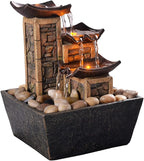GOSSI Indoor 3-Tier Tabletop Water Fountain with Soothing Sound, Simulation Stone Pillar Design, Natural River Rocks, Reflective Lighting for Meditation and Relaxation