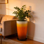 21 inch Tall Planter, Set of 2 Tall Planters for Outdoor & Indoor Plants, Large Outdoor Planters for Front Porch, Patio, Garden (Orange Flowing Glaze)