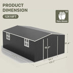 Polar Aurora 12x18 FT Outdoor Storage Shed, Garden Shed with Window, Updated Frame Structure and Lockable Doors, Metal Tool Sheds for Backyard Garden Patio Lawn, Black