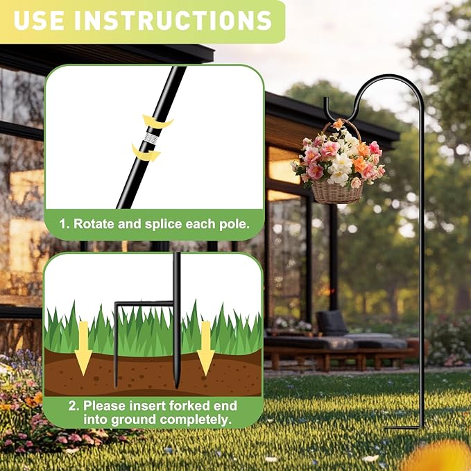Shepherds Hooks for Outdoor 35Inch Garden Bird Feeder Pole with 2 Prongs Base for Hanging Flower Basket Plant Pot Solar Lantern Light Wind Chime Hanger for Wedding Decor 12 Pack