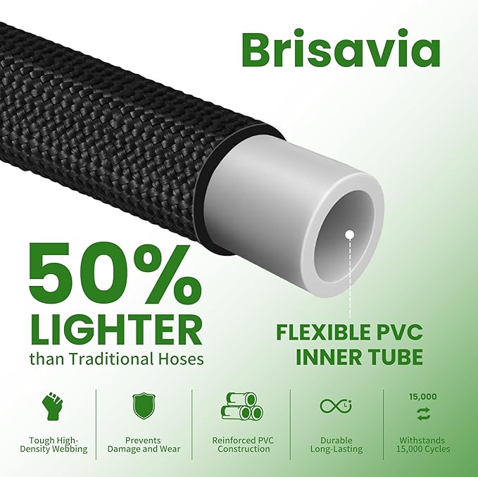 25ft Garden Hose – Lightweight & Flexible Water Hose, Leak-Proof Fabric & Non-Expandable with Shut-Off Valve for Yard, Outdoor Watering, Car Wash & RV