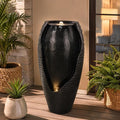 Floor Standing Resin Water Fountain Indoor Large Black Vase Water Feature with LED Light for Home Decor (Black)
