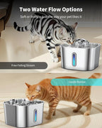 Cat Water Fountain Stainless Steel with 4 Filters & 4 Sponges, 74oz/2.2L Cat Fountain with Quiet Pump, Automatic Pet Water Dispenser, Ideal for Multi-pet Homes, Fresh & Clean Water for Cats and Dogs
